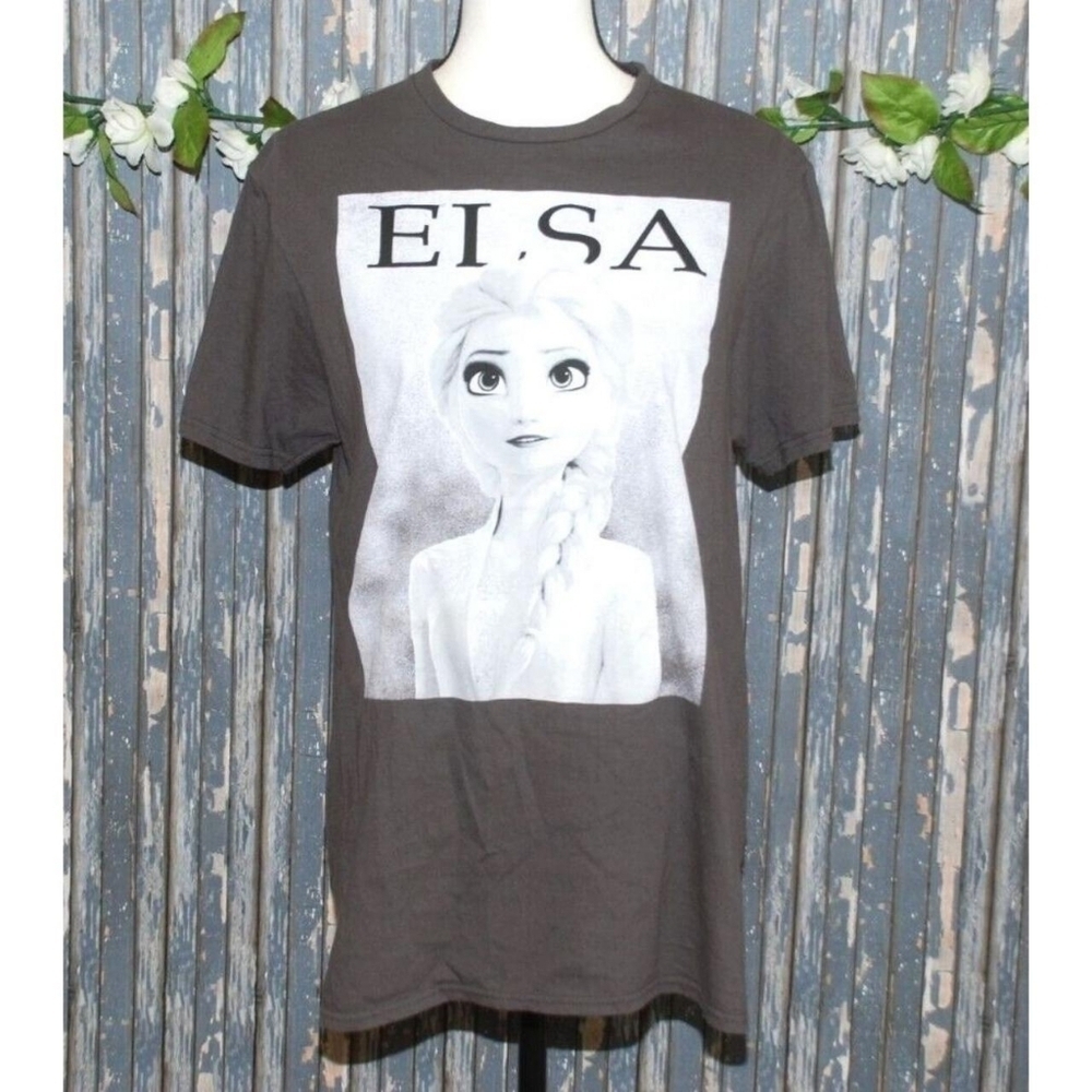 Elsa Graphic T-Shirt - Gray Black Disney Frozen black white women's L